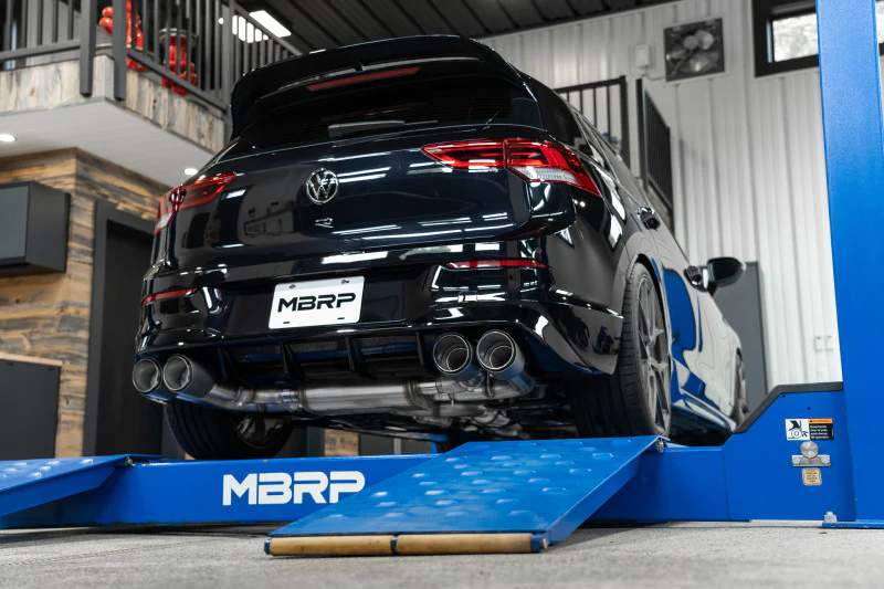 MBRP 2022 Volkswagen Golf R MK8 T304 Stainless Steel 3in Cat-Back, Quad Rear Exit- Carbon Fiber Tip - Image 3